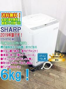 送料無料★2019年製★極上超美品 中古★シャープ 6kg 穴なし槽で清潔＆節水！Ag＋抗菌・防カビ加工 洗濯！洗濯機【ES-GE6C-W】DG48