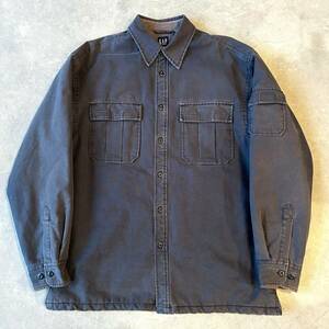 90s ギャップ 裏フリース コットンキャンバス シャツ ジャケット M / 90年代 オールド GAP サファリ フェード 長袖 紺タグ ダック