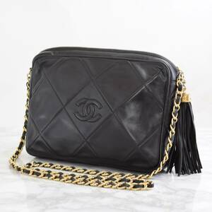 ★1円〜 CHANEL シャネル マトラッセ ダイヤステッチ フリンジ チェーンショルダーバッグ ラムスキン