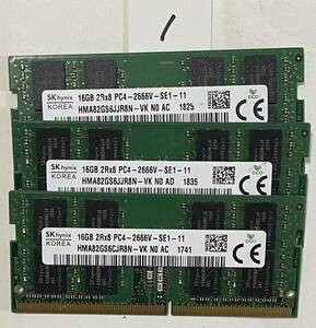 1 - メモリ HYNIX 計48GB (16GB x3枚) SO-DIMM DDR4 PC4-2666V ジャンク扱い