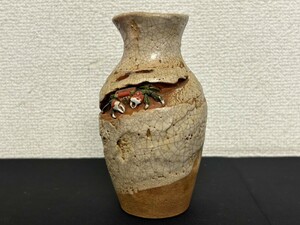 A2　楽山焼　蟹　花瓶　花器　高さ約14㎝　在銘　工芸品　壺　二六焼　水月焼　現状品