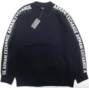 [新品] ARMANI EXCHANGE　テーピングロゴ入り【メンズ・スウェット(トレーナー)】◆2024年春夏モデル　サイズ：XL(52相当)　◆色：紺