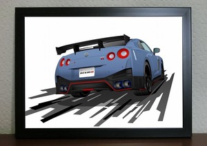 NISSAN 日産 NISMO R35 GTR ニスモ リア デジタルイラスト 自動車アートA4