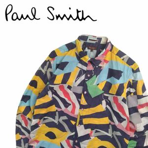 極美品 芸術的逸品 最高級 Paul Smith collection アート 総柄 長袖シャツ ドレスシャツ メンズL ポールスミス コレクション 日本製 240920