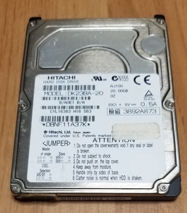 IDE接続　ハードディスク　20GB　HITACHI DK23BA-20　2.5インチ　HDD　現状品