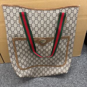 53◎1円スタート◎ GUCCI グッチ グッチプラス トートバッグ オールドグッチ シェリーライン GG柄 ハンドバッグ ブラウン系 【152311】