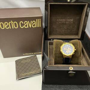 B61【中古品】/ roberto cavalli by FRANCK MULLER 1G009 腕時計 稼働品 クォーツ クロノグラフ ネイビー ピンクゴールド ロベルトカヴァリ