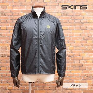 1円/SKINS/Mサイズ/ランニングブルゾン 撥水 制電 シングルジップ ロゴ 反射板 スポーティー トレーニング 新品/黒/ブラック/jd207/