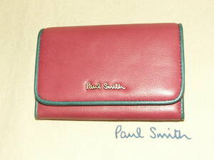 PWU181-R③　新品本物即決　ポールスミス　Paul Smith　牛革　カラードトリム　名刺入れ　カードケース　レッド