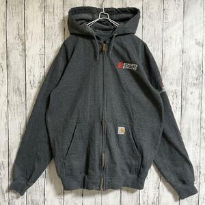 carhartt カーハート ジップアップ パーカー フーディ M〜 グレー系 ワンポイントロゴ 企業刺繍 US古着 アメカジ HTK2910