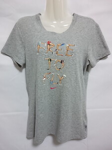 古着 レディースL NIKE/ナイキ Tシャツ 半袖 DRI-FIT プリント FREE TO FLY グレー