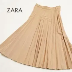 ザラZARA プリーツロングスカート フレア タン ストレッチ 中厚手 M