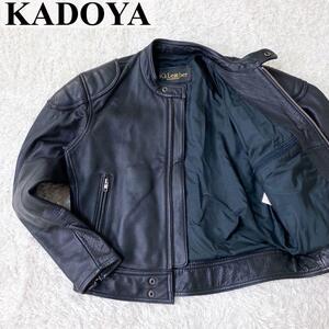 極美品 希少 L KADOYA カドヤ シングルライダース レザージャケット バイクウェア 肩パッド 牛革 リアルレザー 黒 ブラック メンズ