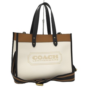 COACH 2WAY トートバッグ レザー フィールド トート 3Dカラー ブロック ウィズ コーチバッチ ぺブルレザー C0777 ホワイト ブラウン