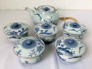 有田焼 慶四郎窯 茶器揃 茶器 急須 蓋付湯呑 5客 揃い 染付 ゆのみ きゅうす お茶 食器 伝統工芸 箱入り 新品 未使用品 和食器 管46051724