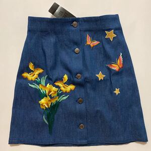 ANNA SUI 山本寛斎　コラボ　デニム　ミニスカート　Sサイズ　7号　アナスイ　デニムスカート 刺繍