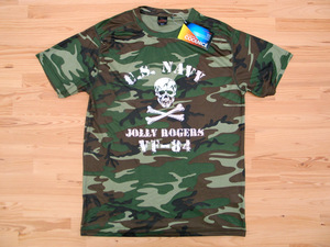 アウトレット処分 JOLLY ROGERS VF-84 ウッドランド カモフラドライ半袖Tシャツ M 白 吸汗速乾 迷彩 スカル ドクロ ジョリーロジャース