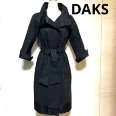 美品　DAKS ダックス　ロングコート　チェック柄　ブラック　ベルト　38