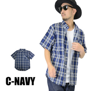 半袖シャツ スーパーオックスシャツ 無地 半袖 ビッグシルエット 14383オーバーサイズ 新品 C-NAVY L