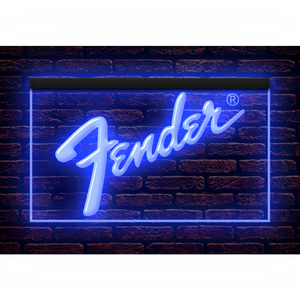 Y527 // LED ネオンライトサイン Fender フェンダーエレキギター■サイズ(約)：W300mm x H200mm