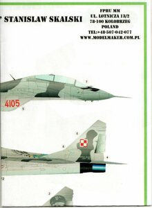 1/72　モデルメーカー　デカール　ModelMaker D72055 MiG-29UB "4105" Stanislaw Skalski　スタニスワフ・スカルスキ 