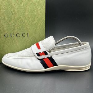 1円 GUCCI グッチ 【圧倒的高級感】 メンズ ビジネスシューズ シューズ ローファー ローカット 靴 GGスプリーム PVC ホワイト 白 25.5