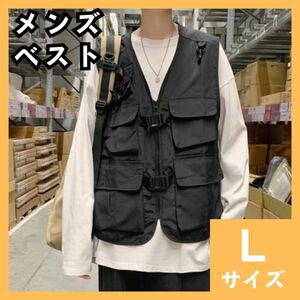 フィッシングベスト　メンズ　 L　ベスト　黒　ファッションベスト　アウトドアベスト　ミリタリー　アウトドア　新品　キャンプ　455