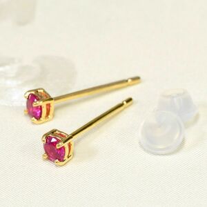 【バラ売り/1個】 ピアス 18金 イエローゴールド 天然石 ルビーのスタッドピアス 直径3.0mm｜K18YG 18k パワーストーン レディース メンズ