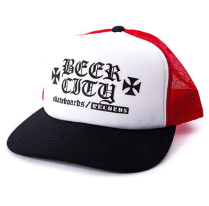 Beer City (ビアシティ) メッシュキャップ Iron Cross Mesh Trucker Hat White/Red/Black スケボー SKATE SK8 スケートボード