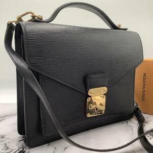 極美品 希少 ルイヴィトン Louis Vuitton エピ モンソー ノワール 2WAY ショルダーバッグ ハンドバッグ 斜めかけ ゴールド金具 鍵 メンズ