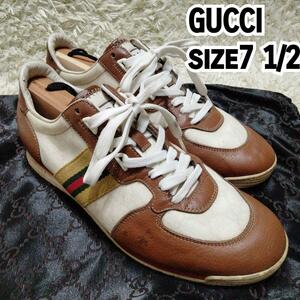 １円〜　GUCCI グッチ スニーカー ローカット シェリーライン GG柄 インターロッキング 靴 シューズ 　メンズ　レザー　size7半　 26.5cm