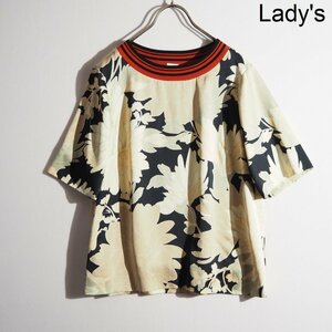 M8427P　▼DRIES VAN NOTEN ドリスヴァンノッテン▼　18SS フローラルプリント サテン Tシャツ ブラック ベージュ 38 ブラウス 春夏 rb mks