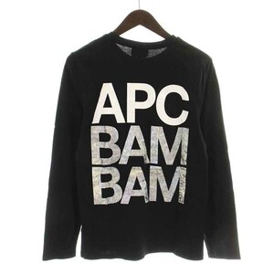 アーペーセー A.P.C. Tシャツ カットソー ロンT 長袖 クルーネック ロゴ刺繍 バックプリント XS 黒 ブラック 白 ホワイト シルバー色