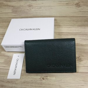 QQ525 CK カルバンクライン 定価9900円 新品 名刺入れ カードケース 牛革 803633 グリーン 薄型 レザー CALVIN KLEIN