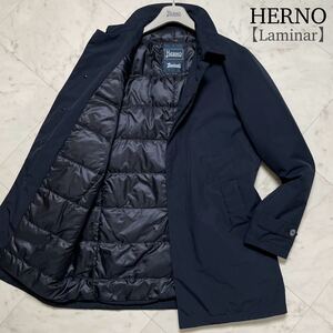 美品/L相当★ HERNO Laminar GORE-TEX ダウンコート ステンカラー バルマカーン 比翼仕立て ネイビー メンズ ヘルノ ラミナー ゴアテックス