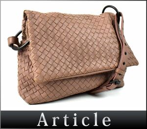 179443◆美品 BOTTEGA VENETA ボッテガ ヴェネタ イントレチャート ショルダーバッグ レザー 革 モーブ ピンク レディース/ B