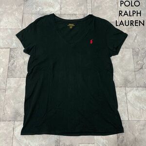 Polo Ralph Lauren ポロ ラルフローレン T-shirt Tシャツ TEE 半袖 Vネック 刺繍ロゴ ブラック サイズL アメカジ 玉SS1703