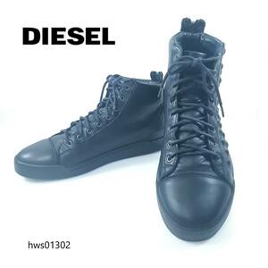 DIESEL ハイカットスニーカー スタッズ 27cm ブラック レースアップ ディーゼル メンズ レザー hws01302