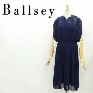 美品◆BALLSEY ボールジー トゥモローランド シフォン シアー プリーツ ブラウジング ワンピース 紺 ネイビー 36