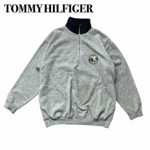 TOMMY HILFIGER ハーフジップ トレーナー フリース グレー 刺繍L 古着