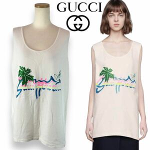 o240 GUCCI グッチ Hawaii プリント タンクトップ ノースリーブ トップス カットソー S イタリア製 正規品 コットン100% ユニセックス