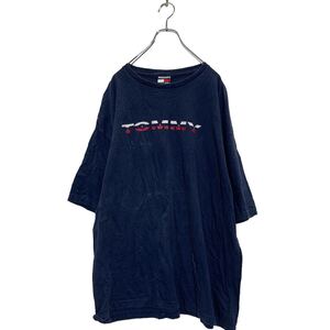 TOMMY JEANS 半袖 プリントTシャツ 2XL ネイビー トミージーンズ メキシコ製 クルーネック ロゴ 古着卸 アメリカ仕入 a605-6306