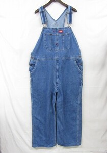 90s Dickies サイズ W42 L30 デニム ワーク ペインター オーバーオール サロペット 圧着タグ ディッキーズ 古着 ビンテージ 3MA1009