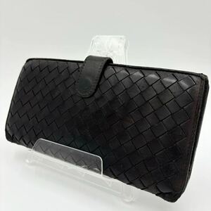 1円 良品 BOTTEGA VENETA ボッテガヴェネタ 長財布 二つ折り ウォレット イントレチャート レザー 本革 メンズ ブラック