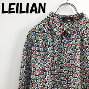 【人気】LEILIAN/レリアン 総柄 シャツ 膝丈パンツ セットアップ 上下セット コットン100％ ブラックベース サイズ9 レディース/S2491