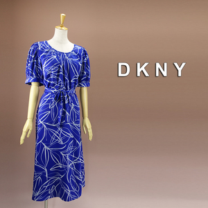 新品 DKNY 12/17号 ダナキャラン 青 白 ワンピース パーティドレス 半袖 大きいサイズ 結婚式二次会 披露宴 フォーマル お呼ばれ 凛44N0801