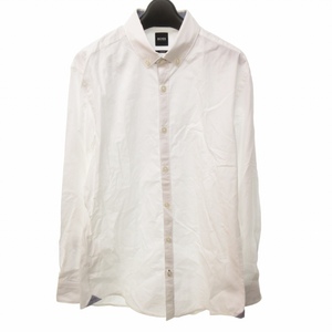 ヒューゴボス HUGO BOSS ボタンダウンシャツ カジュアルシャツ コットン 長袖 白 ホワイト M 0619 メンズ