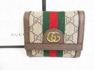 【展示保管品】 グッチ GUCCI GG スプリーム キャンバス オフィディア シェリーライン 3つ折り 財布 コンパクト財布