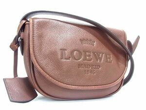 1円 ■美品■ LOEWE ロエベ ヘリテージ レザー ショルダーバッグ クロスボディ 斜め掛けかばん レディース メンズ ブラウン系 FD2585