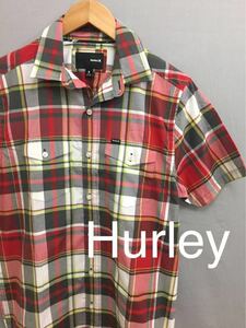 ハーレー Hurley サーファー 半袖 シャツ チェック レッド メンズ Sサイズ !★&
